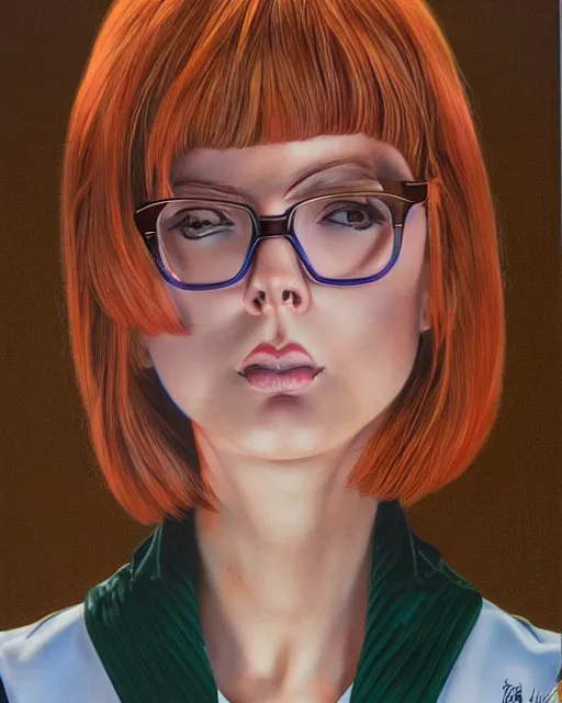 Image similar to a portrait of velma dinkley as an android girl by Hajime Sorayama