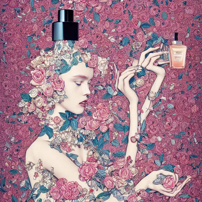 Image similar to fragrance advertising campaign by james jean, highly detailed, intricate, very beautiful