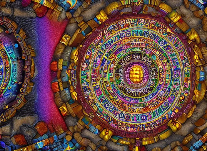 Prompt: hyperrealism, detailed textures, photorealistic 3 d render, a coloured beautiful mystical tibetan kalachakra crystal mandala with sanskrit writing, sharp focus, ultra realistic, ultra high pixel detail, cinematic, intricate, cinematic light, concept art, illustration, art station, unreal engine 8 k