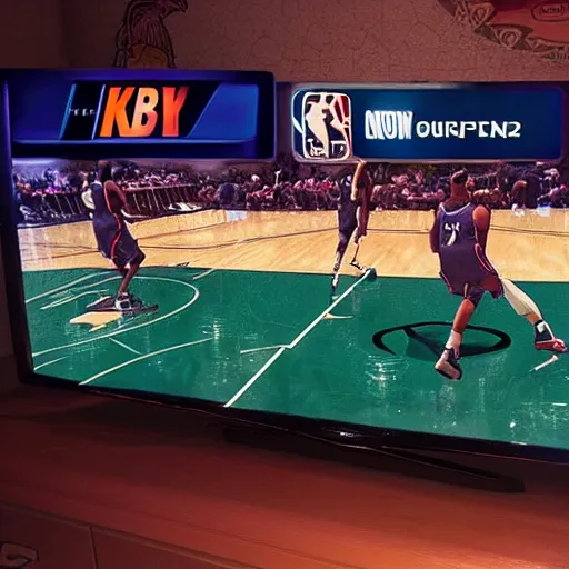 Image similar to blurry shaking photograph of the main menu for nba 2 k 2 3 playing on a tv, picture taken by iphone, uncompressed,