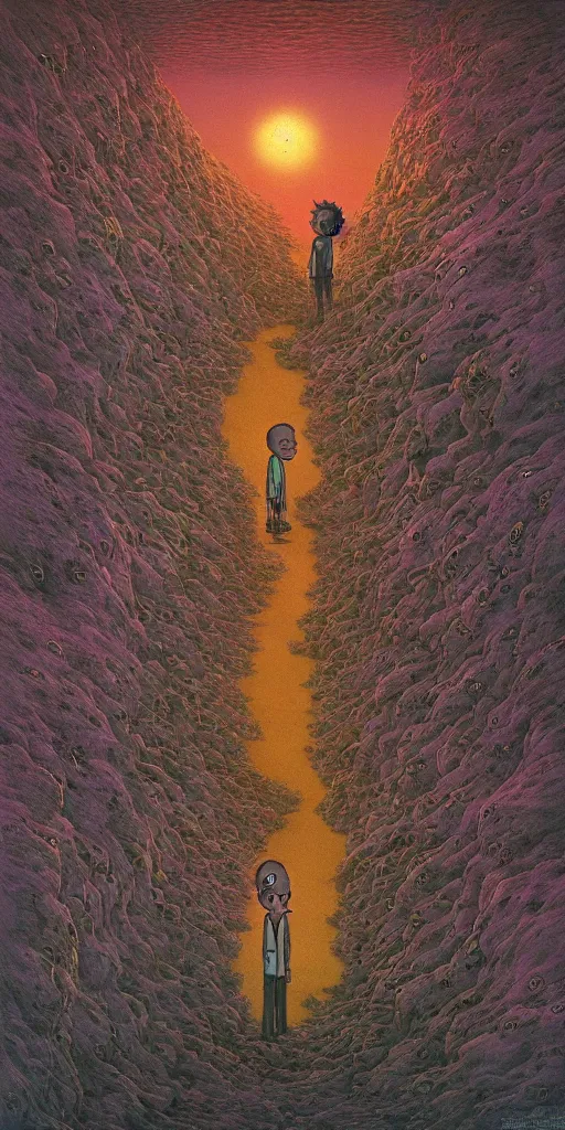 Image similar to rick and morty in zdzislaw beksinski style