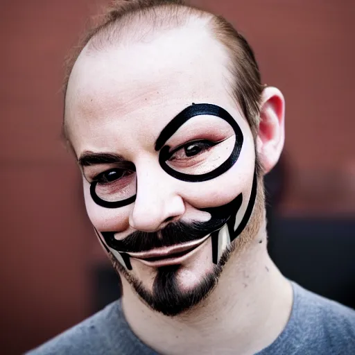 Image similar to anonymous face tattoo on the face of anonymous