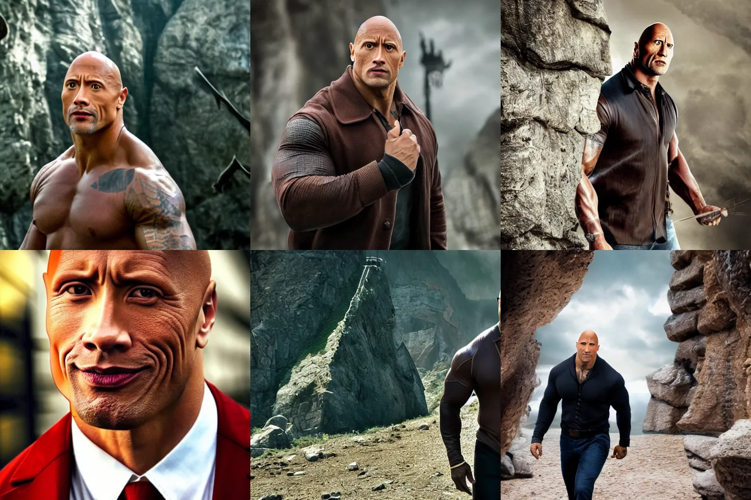 Prompt: Dwayne Johnson as harry potter, professional photography