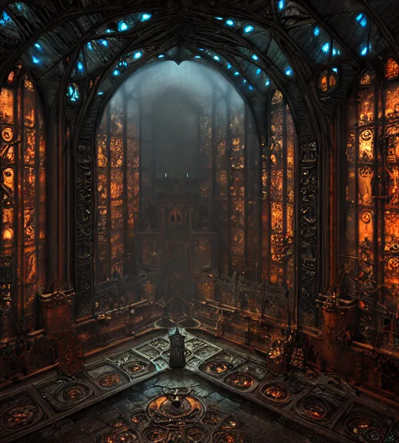 Image similar to steam necropolis, memento mori, gothic, neo - gothic, art nouveau, hyperdetailed copper patina medieval icon, stefan morrell, philippe druillet, ralph mcquarrie, concept art, steampunk, unreal engine, detailed intricate environment, octane render, moody atmospherics, volumetric lighting, ultrasharp, ominous, otherworldly