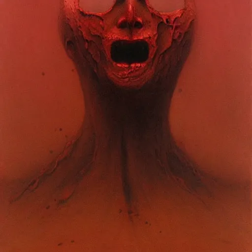 Prompt: terrifyied person by zdzislaw beksinski, bloody, oil on canvas, coherent