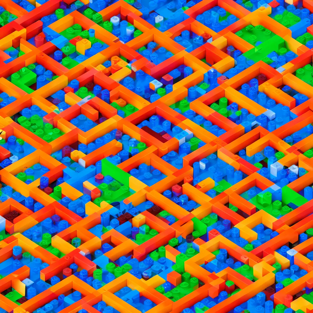 Image similar to wimmelbilder maze made of lego, isometric, octane render, unreal engine