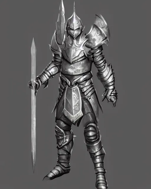 Prompt: fantasy warrior in simple armor, silver with gold trim, extremely clean, uncluttered, few thousand polygons, trending on artstation,