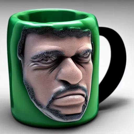 Prompt: a 3 d mug of an ugly mug on a mug, photorealistic,