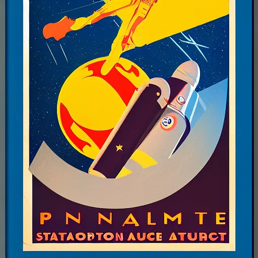 Image similar to space program propaganda poster, astronaut, art deco style