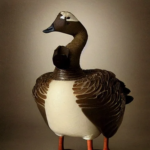 Image similar to a goose wearing knight armor