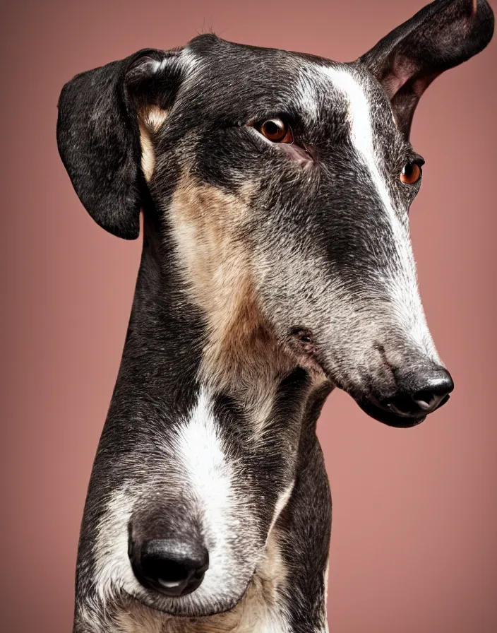 an elegant portrait photo of a greyhound in the