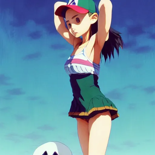 Image similar to beautiful boyish natalie portman gravure model in majora's mask, wearing wooden mask and baseball cap and leotard, street wear with subtle mayan patterns, aztec bathing suit, gapmoe yandere grimdark, trending on pixiv fanbox, painted by greg rutkowski makoto shinkai takashi takeuchi studio ghibli, akihiko yoshida