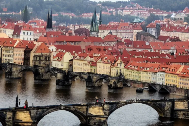 Image similar to richard gere plays iron man flies over charles bridge in prague, epic scene from marvel movie, movie still