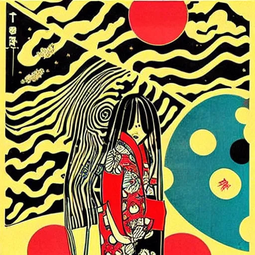 Image similar to Japanese psychedelic poster art for a concert featuring a band named “OMNISCURO”,
