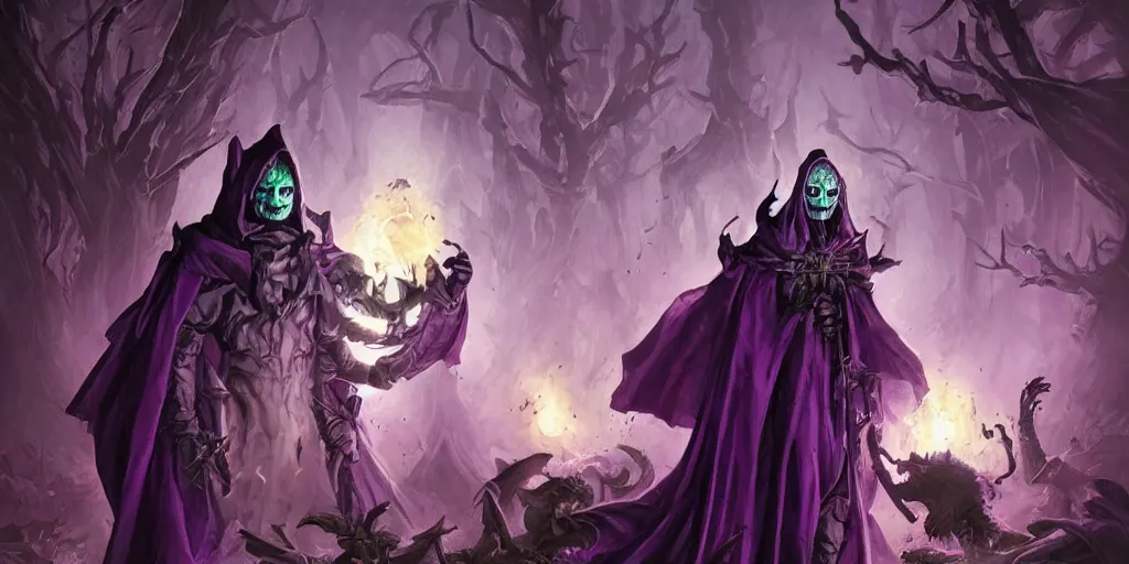 Image similar to cute purple cloaked lich summoning an undead army, epic fantasy illustration by Brom:5, cute:2, lich:-1