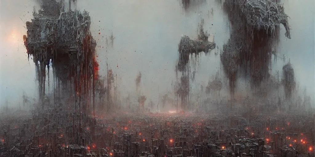 Image similar to the feeling of devastation on a level that decimates your will to live, pure sadness, vivid, hyper realistic, 4 k, surreal, painted by greg rutkowski, beksinski, giger