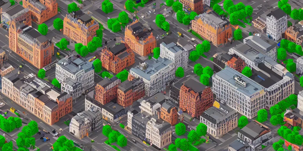 Image similar to voxel art of Stockholm, isometric view