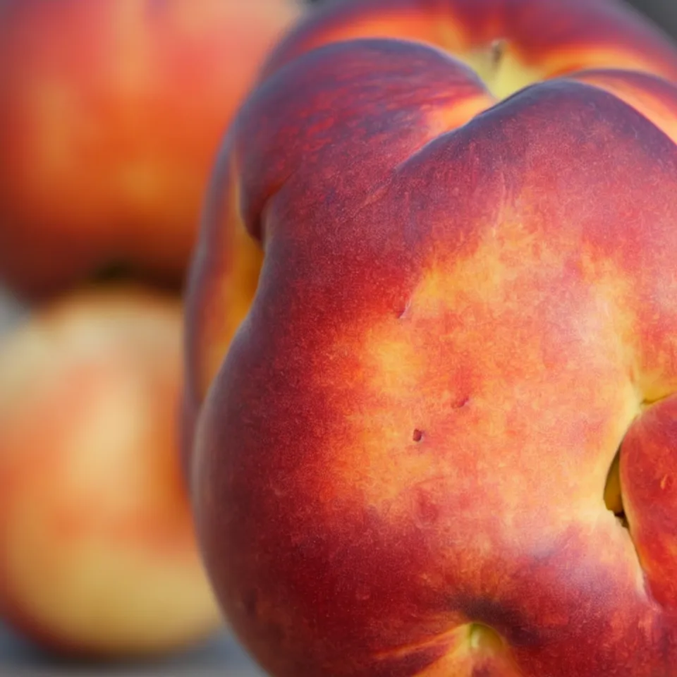 Prompt: A professional close-up photo of a round and juicy peach, made of human skin, pale skin color. Photorealistic. Bokeh.