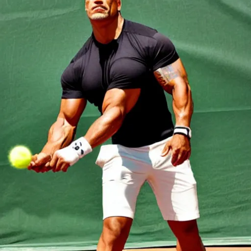 Image similar to Dwayne Johnson as tennis player