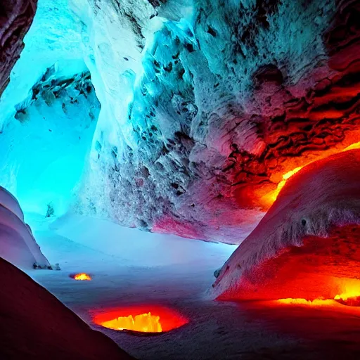 Image similar to magical caves of fire and ice