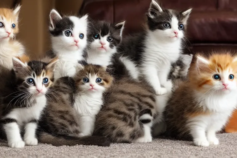 Image similar to a living room full of cute kittens