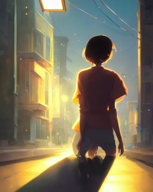 Prompt: a girl under the light of a street lamp, full shot, atmospheric lighting, detailed face, by makoto shinkai, stanley artgerm lau, wlop, rossdraws