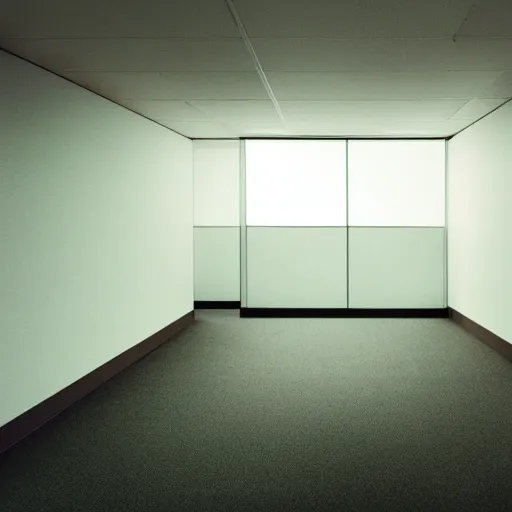 Prompt: photo of an empty 1 9 7 0 s office building, liminal space, grainy, compression artifacts