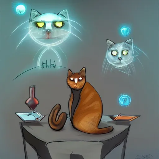 Image similar to The cat is a quantum physicist, artstation