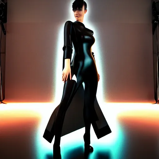 Image similar to the matrix inspired avant-garde art, deco fashion, highly detailed, photorealistic portrait, bright studio setting, studio lighting, crisp quality and light reflections, unreal engine 5 quality render