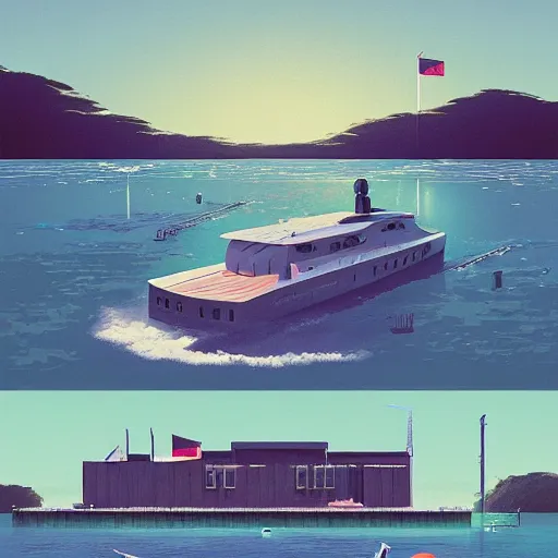 Image similar to yachting club by simon stalenhag