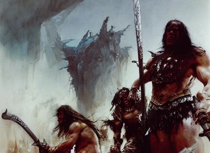 Image similar to conan the barbarian, intricate, elegant, highly detailed, vivid colors, john park, frazetta, sparth, ruan jia, jeffrey catherine jones