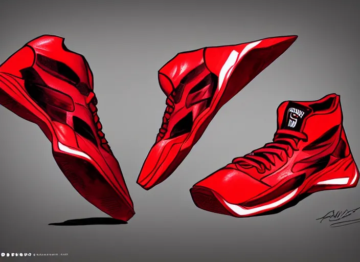 Prompt: basketball sneakers concept of daredevil, trending on artstation, smooth, sharp focus