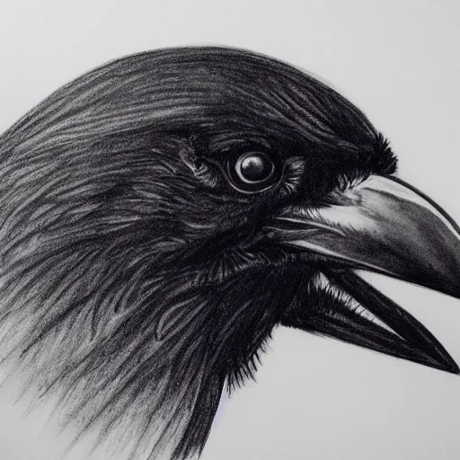 Image similar to crow sketch, cross hatched, detailed, black on white paper