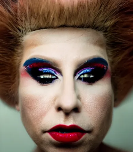 Image similar to a high quality, high detail, portrait of a drag queen by cig harvey, intense look in the eyes, moody, nostalgic