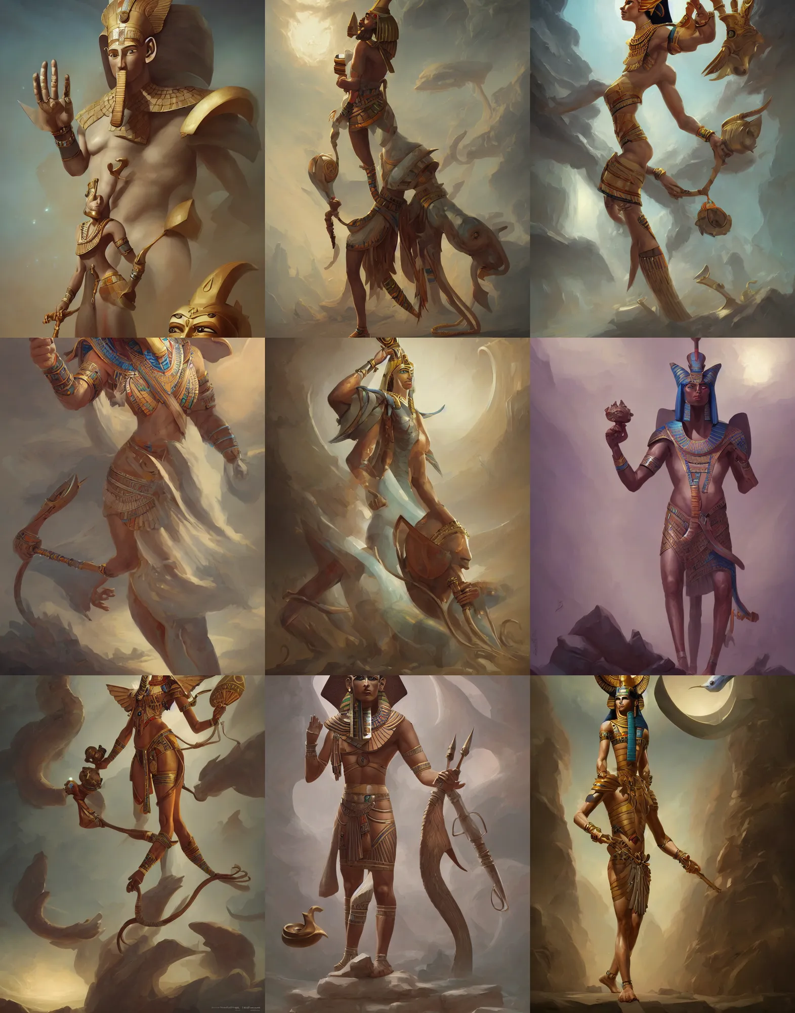 Prompt: a digital painting of an egyptian god, egyptian art by peter mohrbacher, zbrush central contest winner, fantasy art, egyptian art, mystical, artstation hd