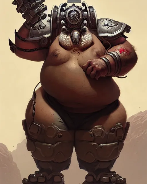 Image similar to roadhog from overwatch, character portrait, concept art, intricate details, highly detailed by greg rutkowski, michael whelan and gustave dore