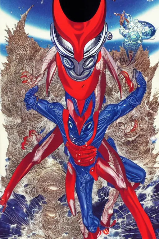 Image similar to ultraman, by yoichi hatakenaka, masamune shirow, josan gonzales and dan mumford, ayami kojima, takato yamamoto, barclay shaw, karol bak, yukito kishiro