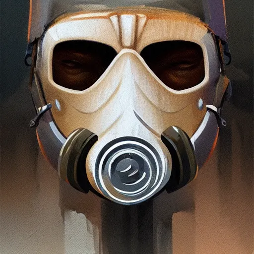 Image similar to concept art of gas mask by jama jurabaev, brush hard, artstation, cgsociety, high quality, brush stroke