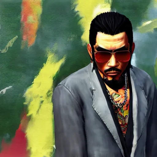 Image similar to a beautiful painting of a rasta yakuza in gta, 3 d, concept art