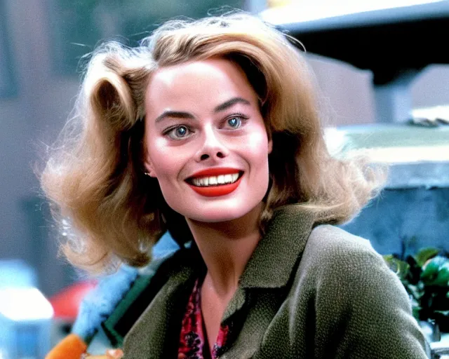 Prompt: margot robbie as lorraine baines in back to the future, 1985, cdx