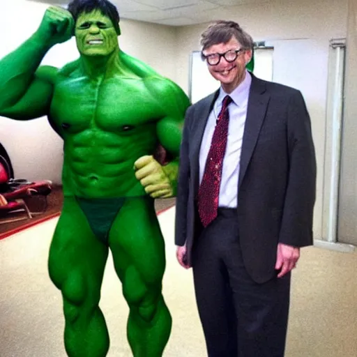 Image similar to bill gates cosplaying as the hulk, bill gates wearing a hulk costume, cosplay award winner