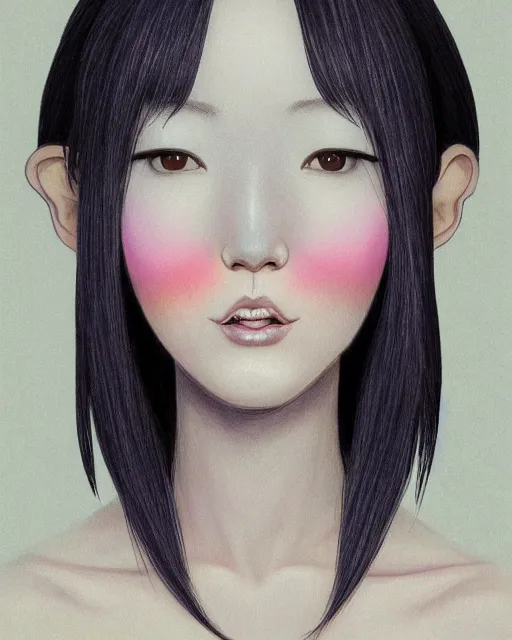 Prompt: touka a japanese woman, half body portrait, long black hair, smiling, female beauty, symmetrical face hyperrealism, backlit, pastel color gradients, by keathe butcher and joe fenton and greg rutkowski, soft lighting, soft shapes, gentle curves, sharp details