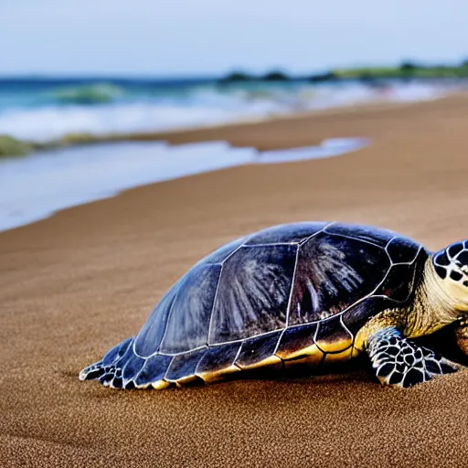 Prompt: a sea turtle on the beach