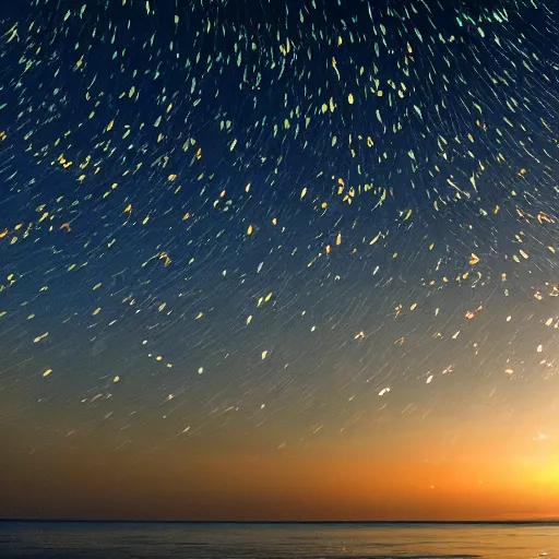 Prompt: Shinny stars in ocean and whales in sky dancing with dark moon