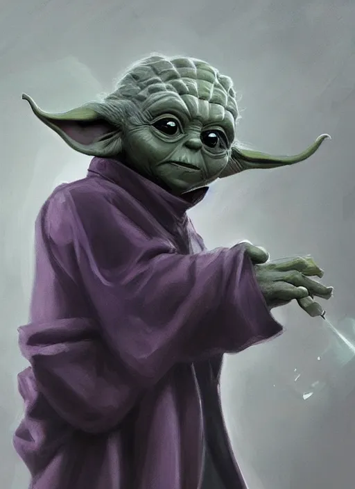 Image similar to Yoda wearing an elegant dark purple suit, elegant, digital painting, concept art, smooth, sharp focus, illustration, from StarCraft by Ruan Jia and Mandy Jurgens and Artgerm and William-Adolphe Bouguerea