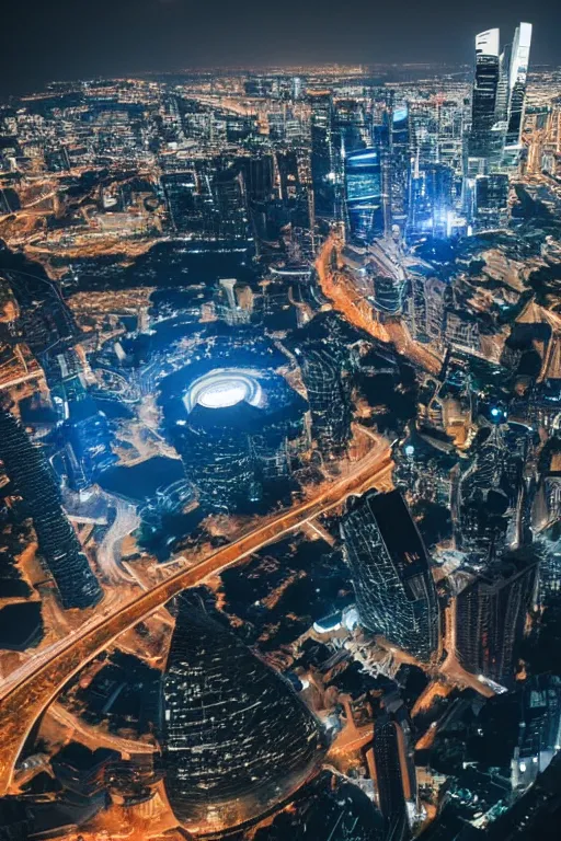 Image similar to futuristic singapour view at night from a plane