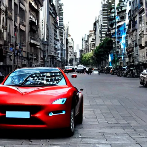 Image similar to Buenos Aires Argentina, futuristic cars in the street, holograms in the street, detailed, hd