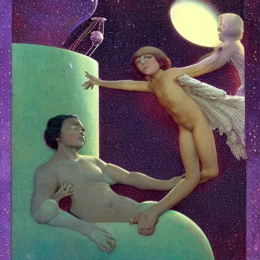 Image similar to 👨🏽🚀 🧬 by james c. christensen and maxfield parrish