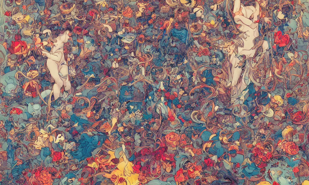Prompt: all is full of love by james jean, comicbook cover, very colorful and dreamy