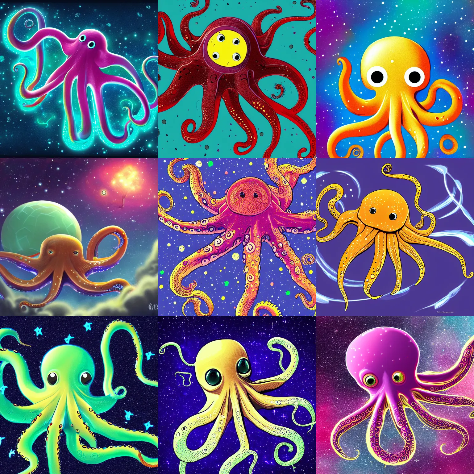 Prompt: a very cute galactic octopus, digital art, extremely detailed 4k